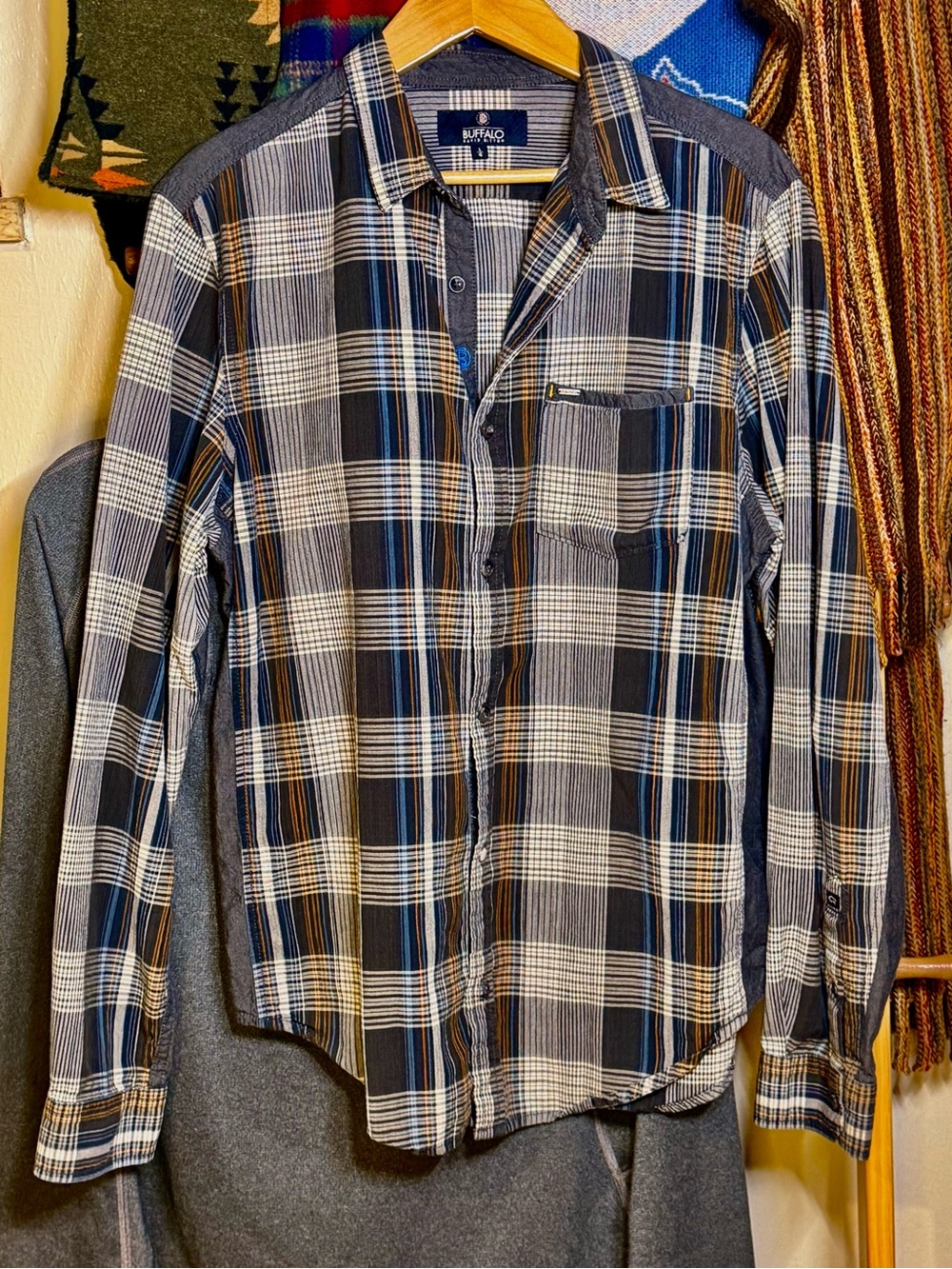 Buffalo David Bitton Navy, Gray & Orange Plaid Button-Down Shirt